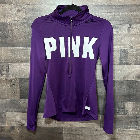 Pink Owl Tops - Long Sleeve Purple and White PINK Zip-Neck Shirt